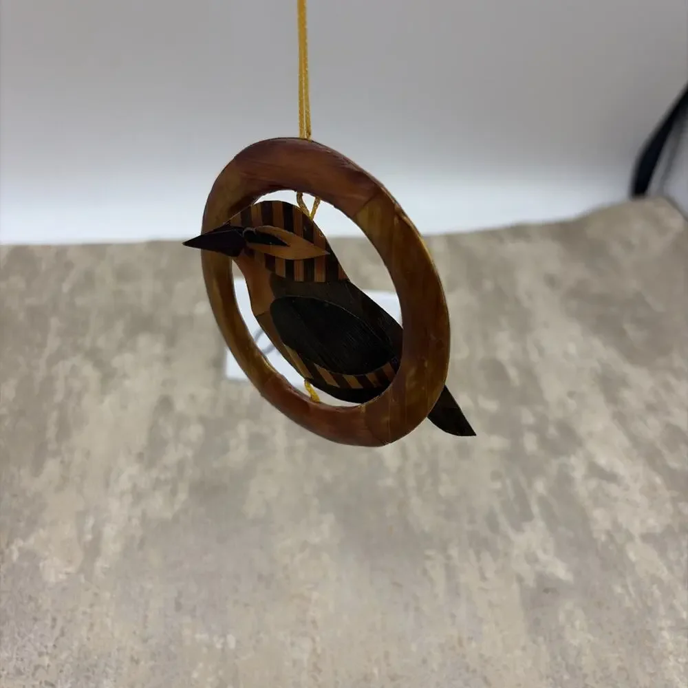 Wooden Intarsia Handmade Handcrafted Bird Hanging Ornament W/Varied Wood